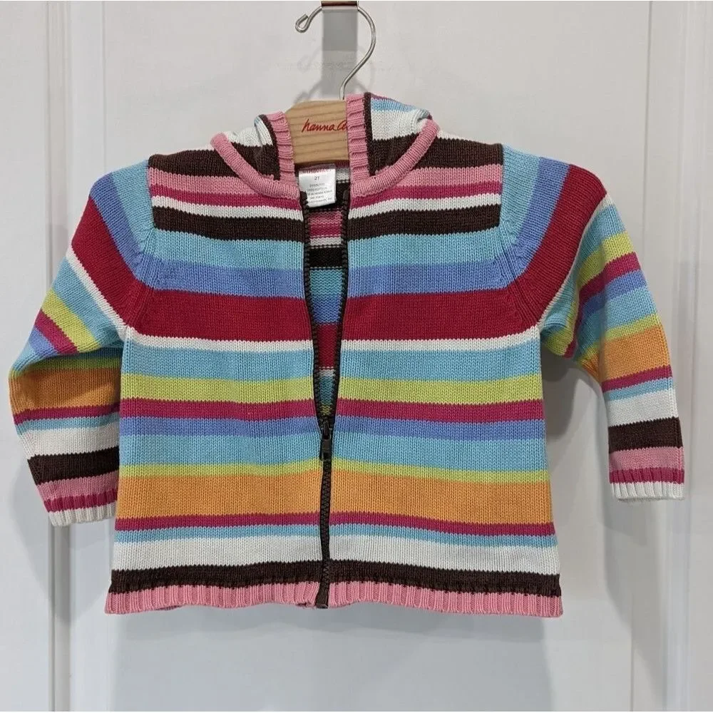 Gymboree Colorful Striped Cardigan Zipper Hooded Sweater Girls Size 2T